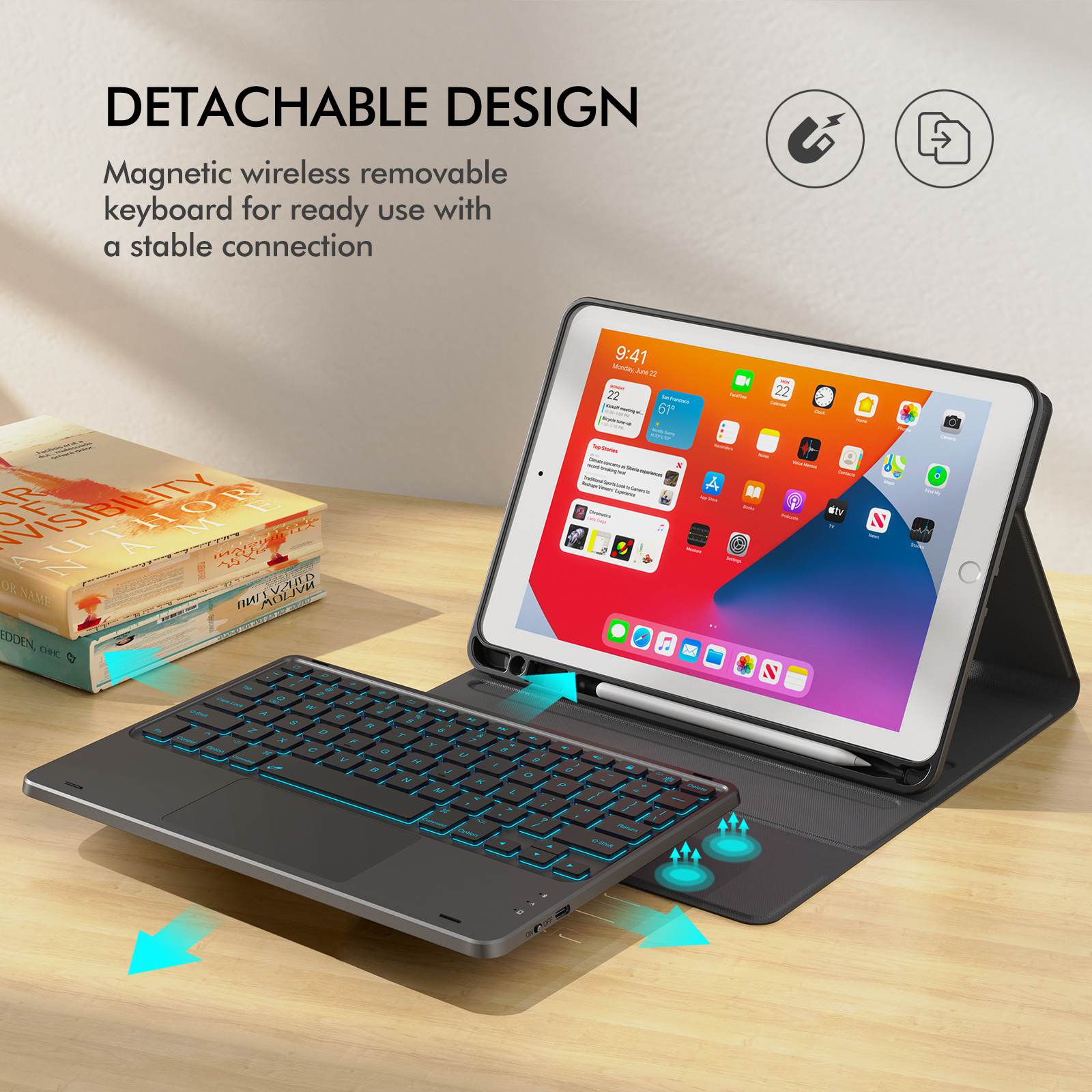 Tablet Case with Keyboard Smart Touchpad Detachable Keyboard
