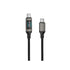Black USB-C cable with digital display on a white background