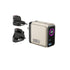 Power adapter with digital display and two plug adapters on a white background