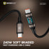 Fast charging USB-C cable with digital display on a brown background, featuring Micropack branding.