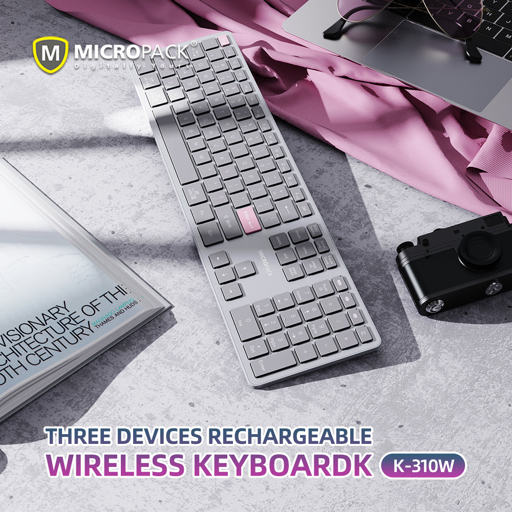 wholesale 2.4G+Bluetooth Rechargeable Wireless Keyboard K-310W grey