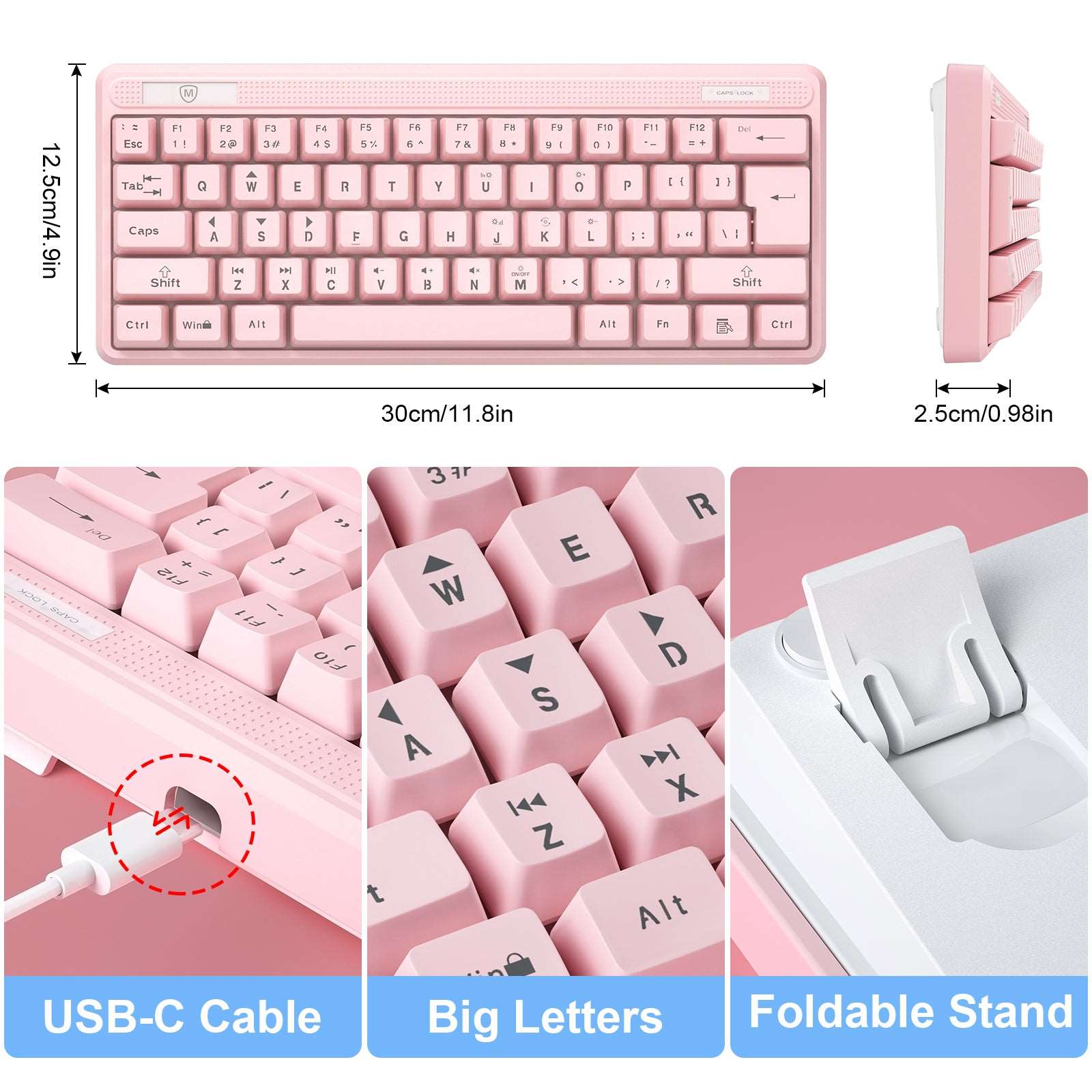 Mini Backlit Wired Keyboard for Computer AK-100 pink