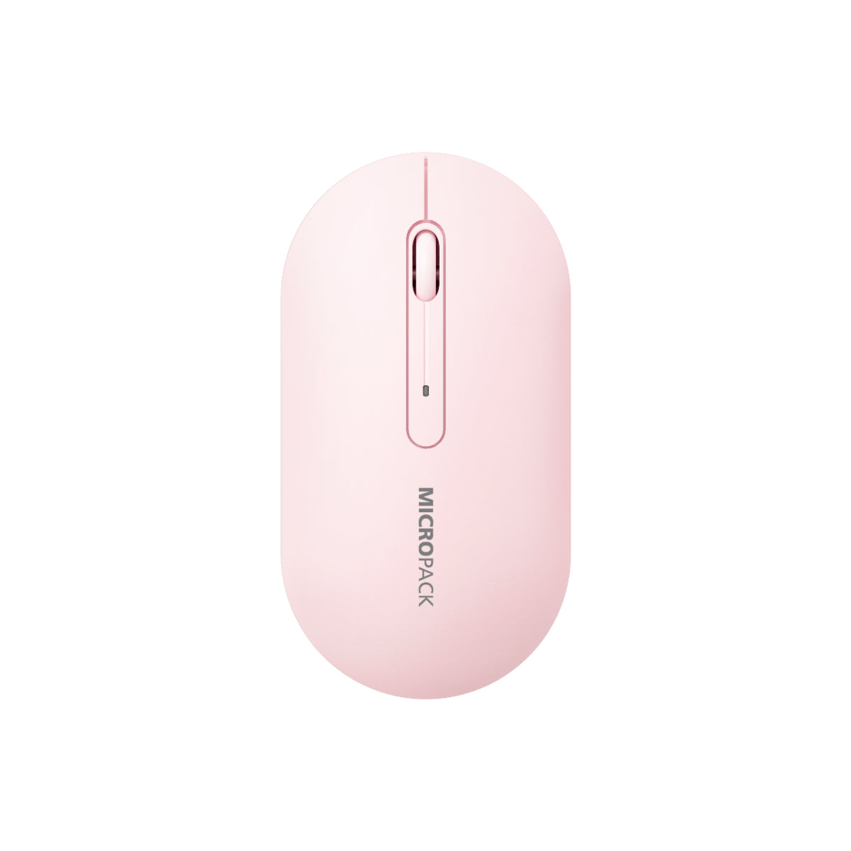 Pink computer mouse with 'MICROPACK' branding on a white background