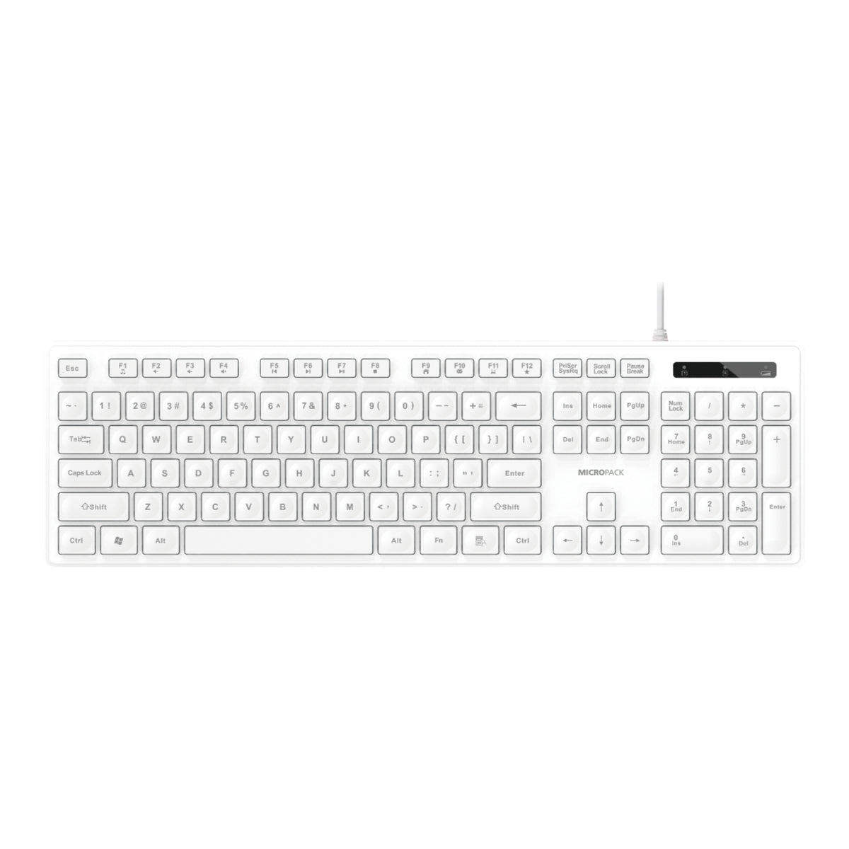 White keyboard with numeric keypad on a white background
