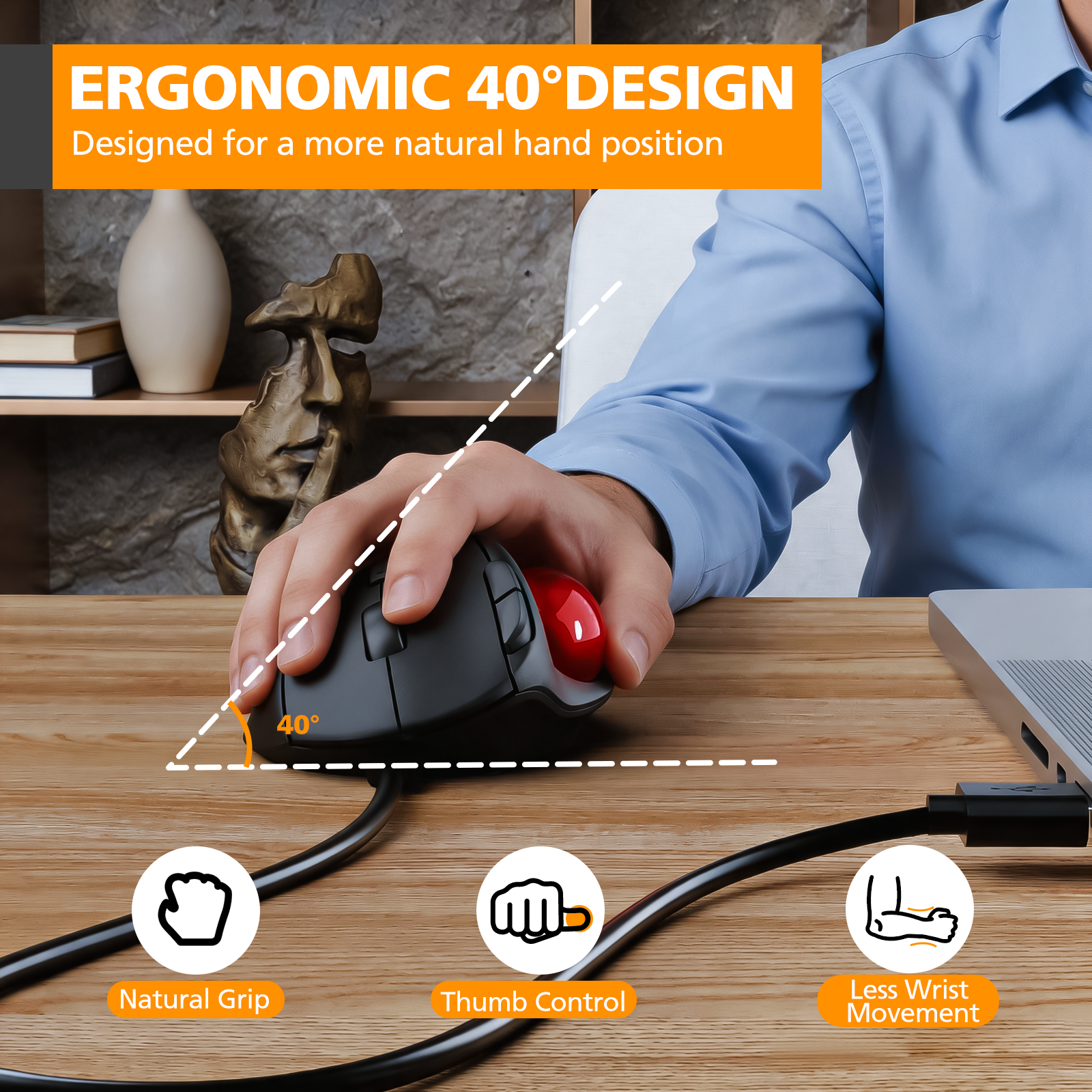 Ergonomic Wired Trackball Mouse MP-V06W