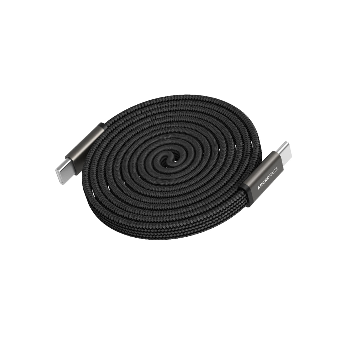 Black braided cable with USB connector on a white background