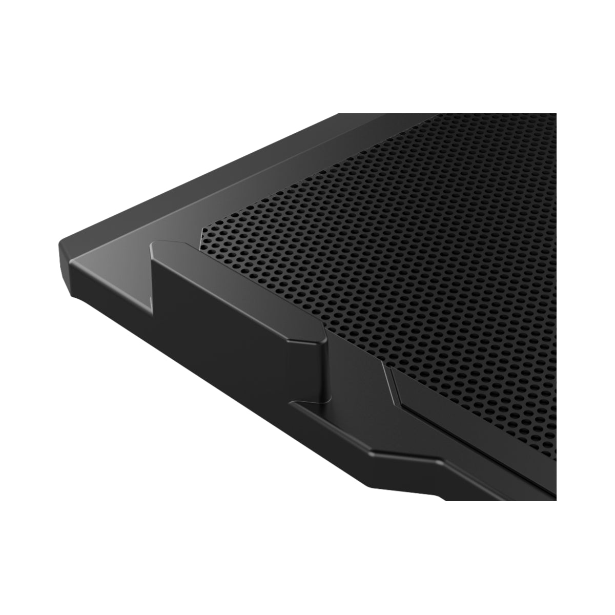 Black perforated metal sheet on a white background