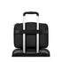 Black rolling suitcase with a handle on a white background