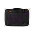 Black laptop sleeve with orange zipper on a white background