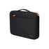 Black laptop bag with orange accents on a white background