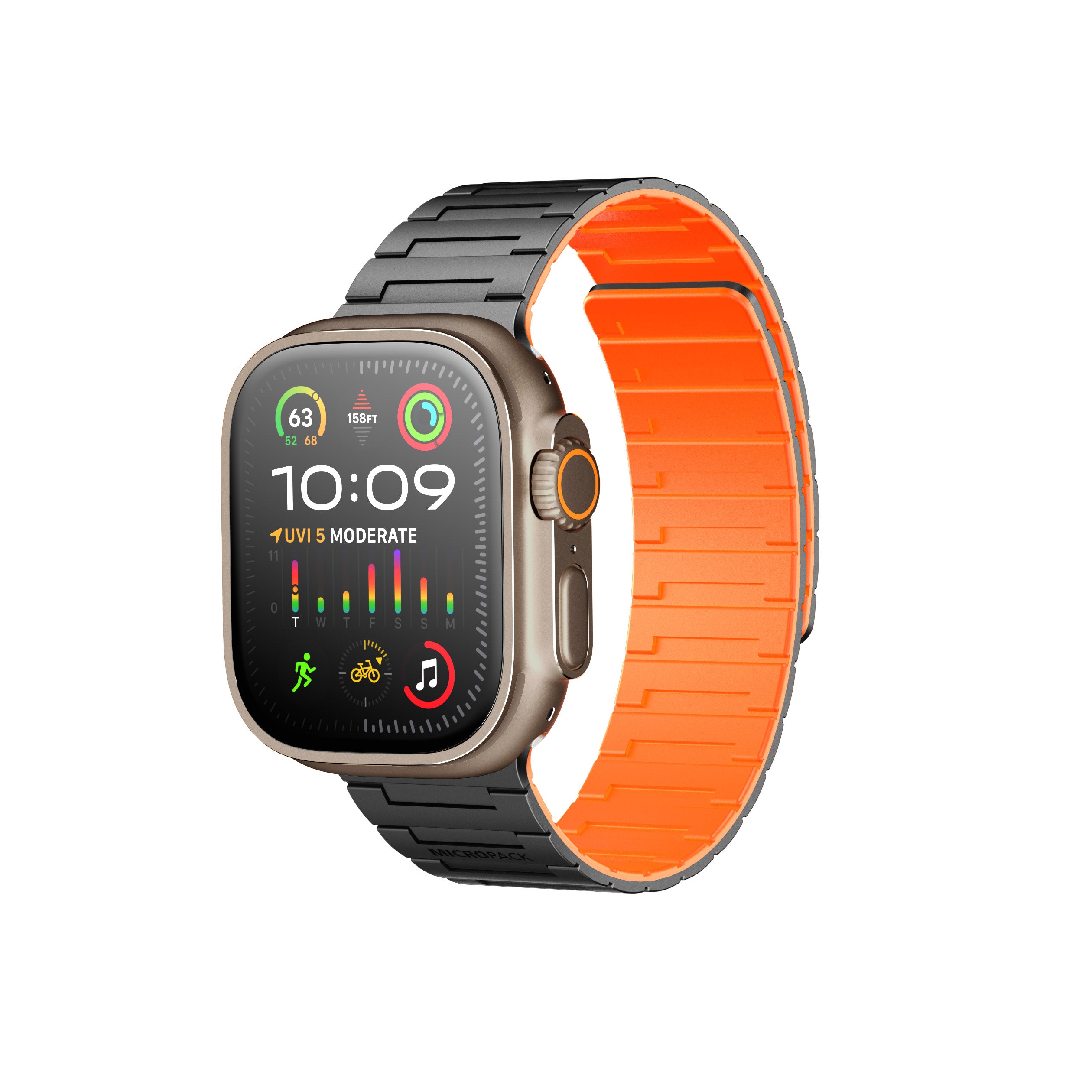Smartwatch with an orange band on a white background
