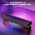Bluetooth speaker with 'Bluetooh 5.0 Long-Range Connection' text on a purple background