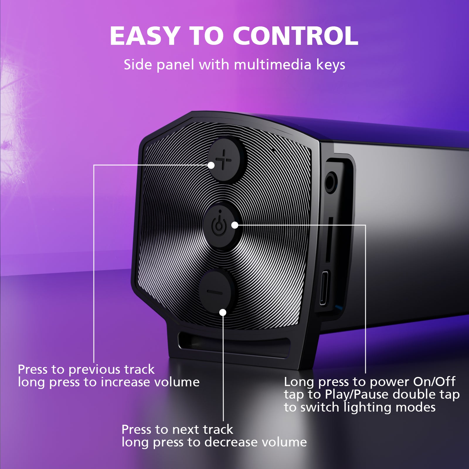 Control panel with multimedia keys on a purple background