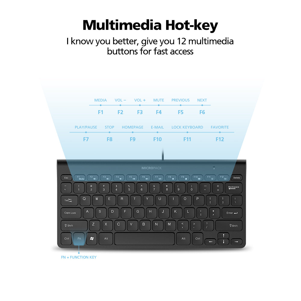 Keyboard with multimedia hotkeys on a white background