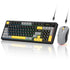 Keyboard and mouse set with yellow keycaps on a white background