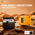 Two Micropack cases, one black and one yellow, on a rocky surface with desert landscape in the background.