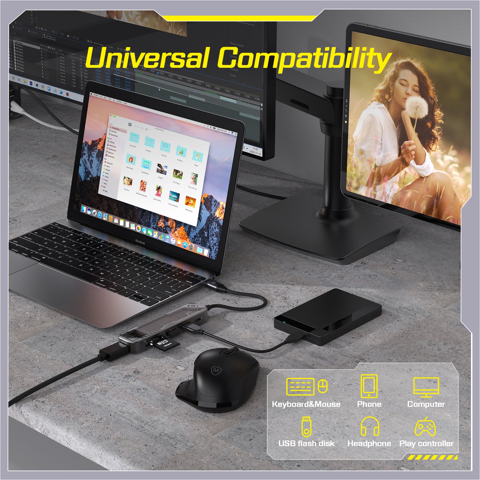 Wholesale USB-C Hub Multiport Adapter 6 in 1 MDC-N6T gray