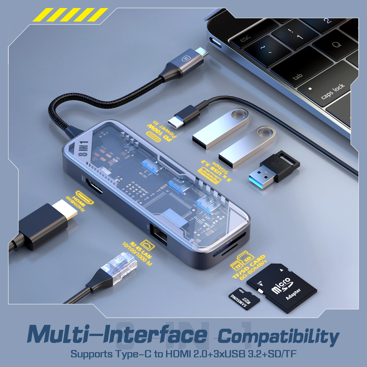 USB C Hub 8 in 1 Multiport Adapter MDC-N8T – Micropack