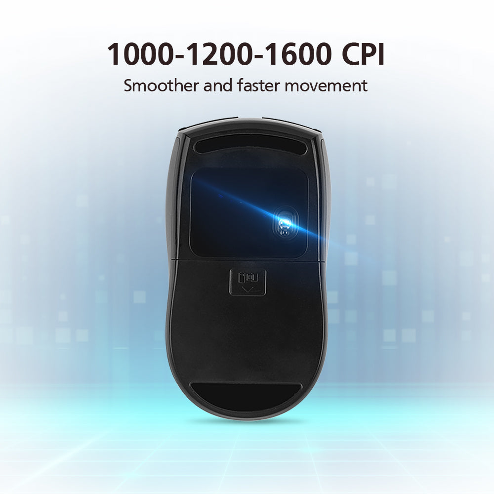 Black computer mouse with text on CPI settings on a gradient background