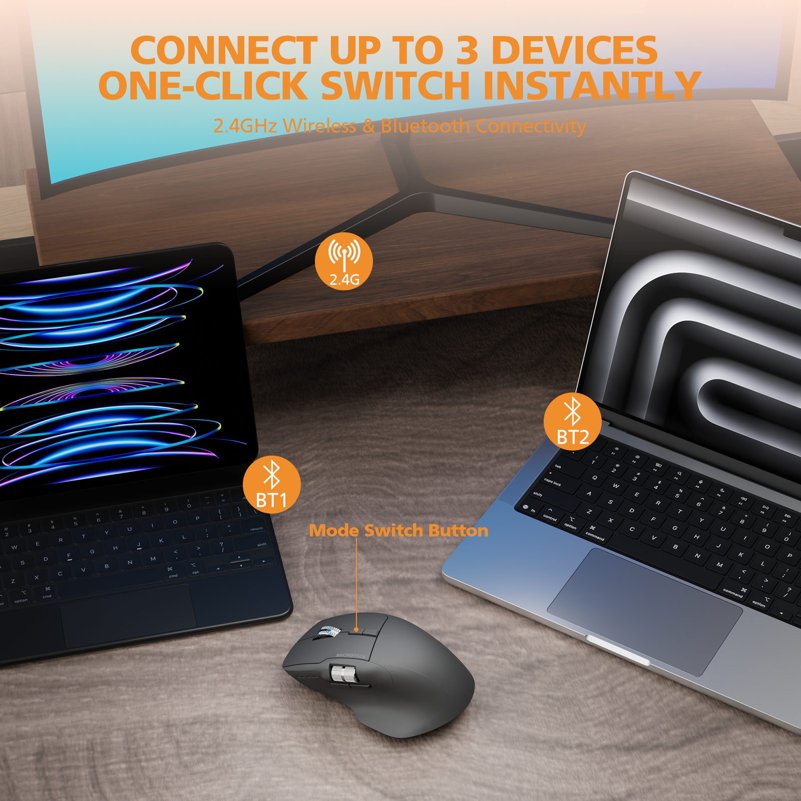 Ergonomic Bluetooth Wireless Mouse Supercapacitor Fast-Charging MP-SC01W