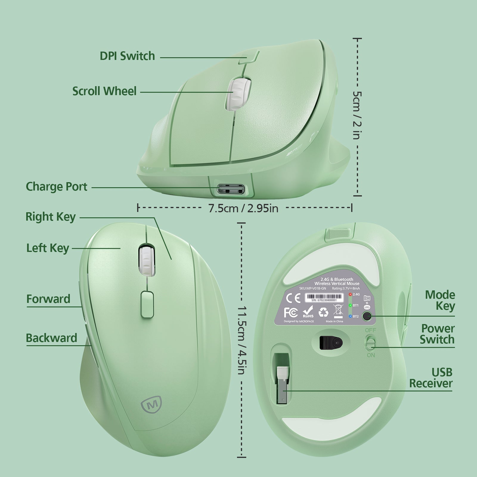 Wholesale Rechargeable Vertical  Wireless Mouse MP-V01B