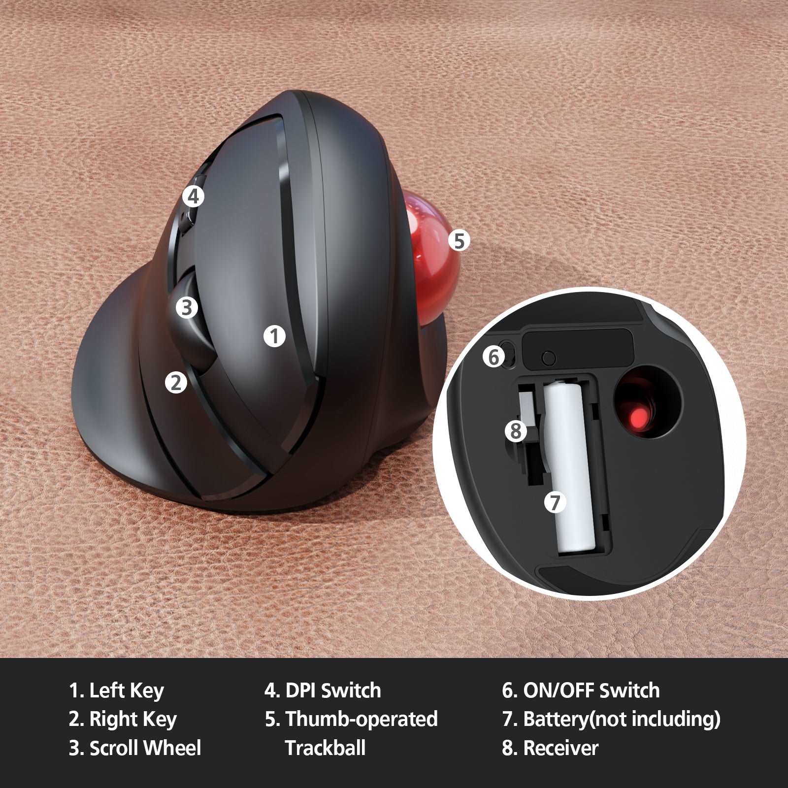 Wireless vertical trackball Ergonomic Mouse