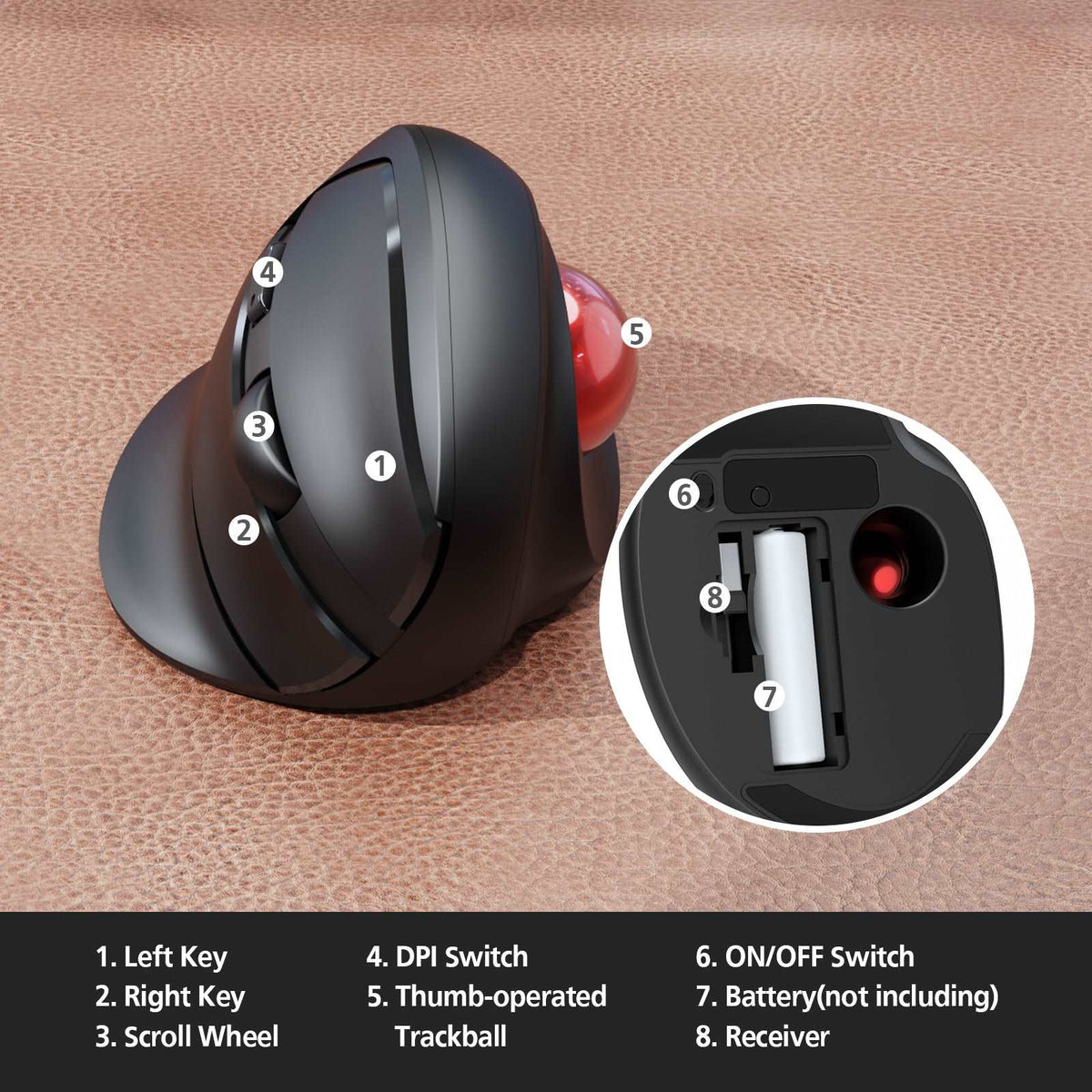 Computer Micro Trackball Ergonomic Vertical 2.4G USB Wireless Trackball Mouse for Computer MP ...