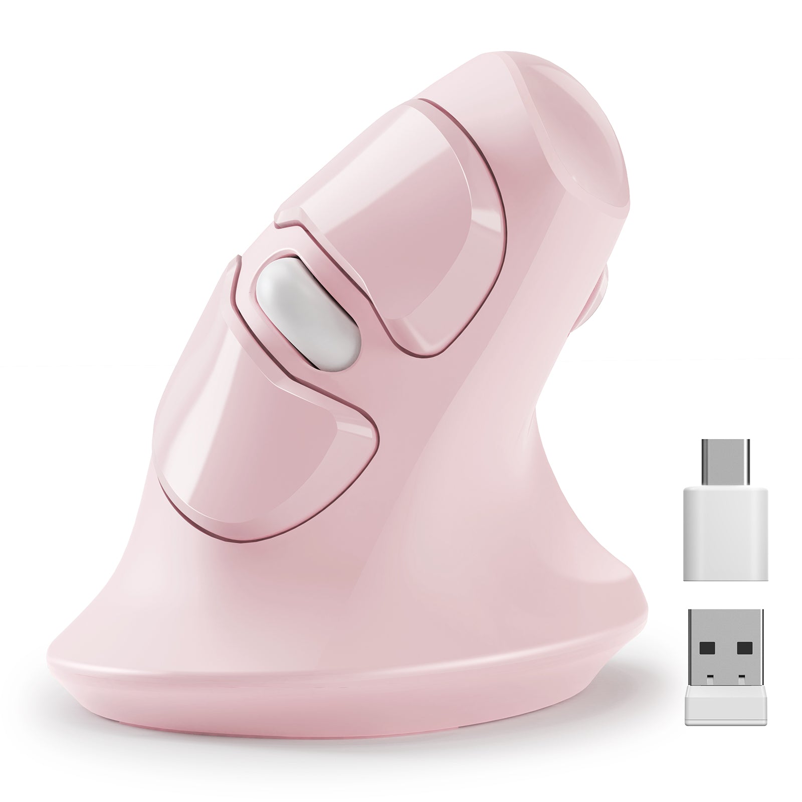 USB-C USB-A Dual Receivers Vertical Wireless Computer Mouse pink