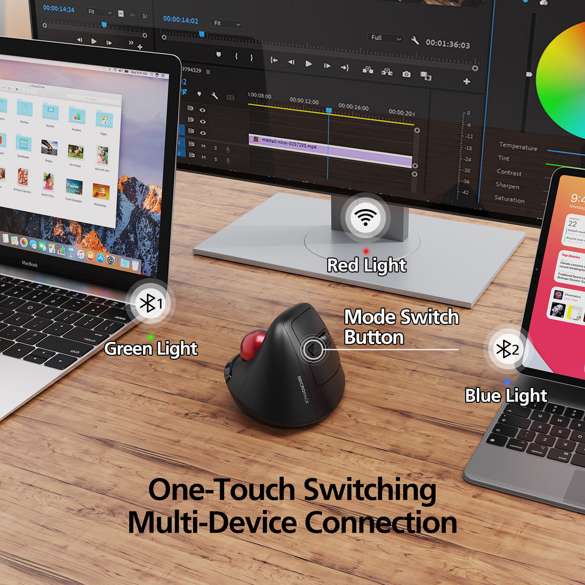 Computer Micro Trackball Ergonomic Design Vertical Trackball Bluetooth Wireless Mouse MP-V05W ...