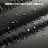 Close-up of black quilted fabric with water droplets on the surface and the text 'INNOVATIVE RECYCLED FABRICS' at the top.