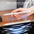 A hand holds a white stylus above a tablet, demonstrating magnetic attachment. The stylus has 'MICROSTACK' printed on it, and the image includes marketing text reading 'SNAP IT ON, STAY SECURE' and 'Strong magnetic attachment'.