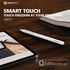 Smart touch pen on a tablet with Micropack branding on a wooden surface