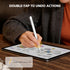 Person using a stylus on a tablet with text 'Double-tap to undo actions' displayed.