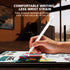 Hand holding a stylus over a tablet with text about palm rejection technology