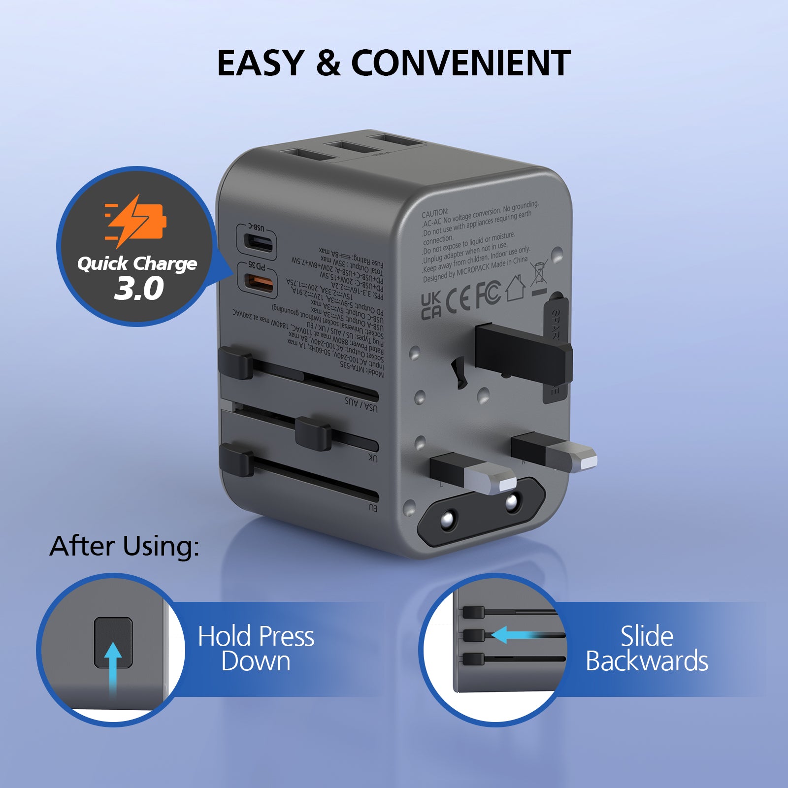 International Universal Travel Adapter Worldwide Fast Charging Plug MTA-535