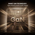 Smart GaN technology graphic with circuit board design and glowing effects.