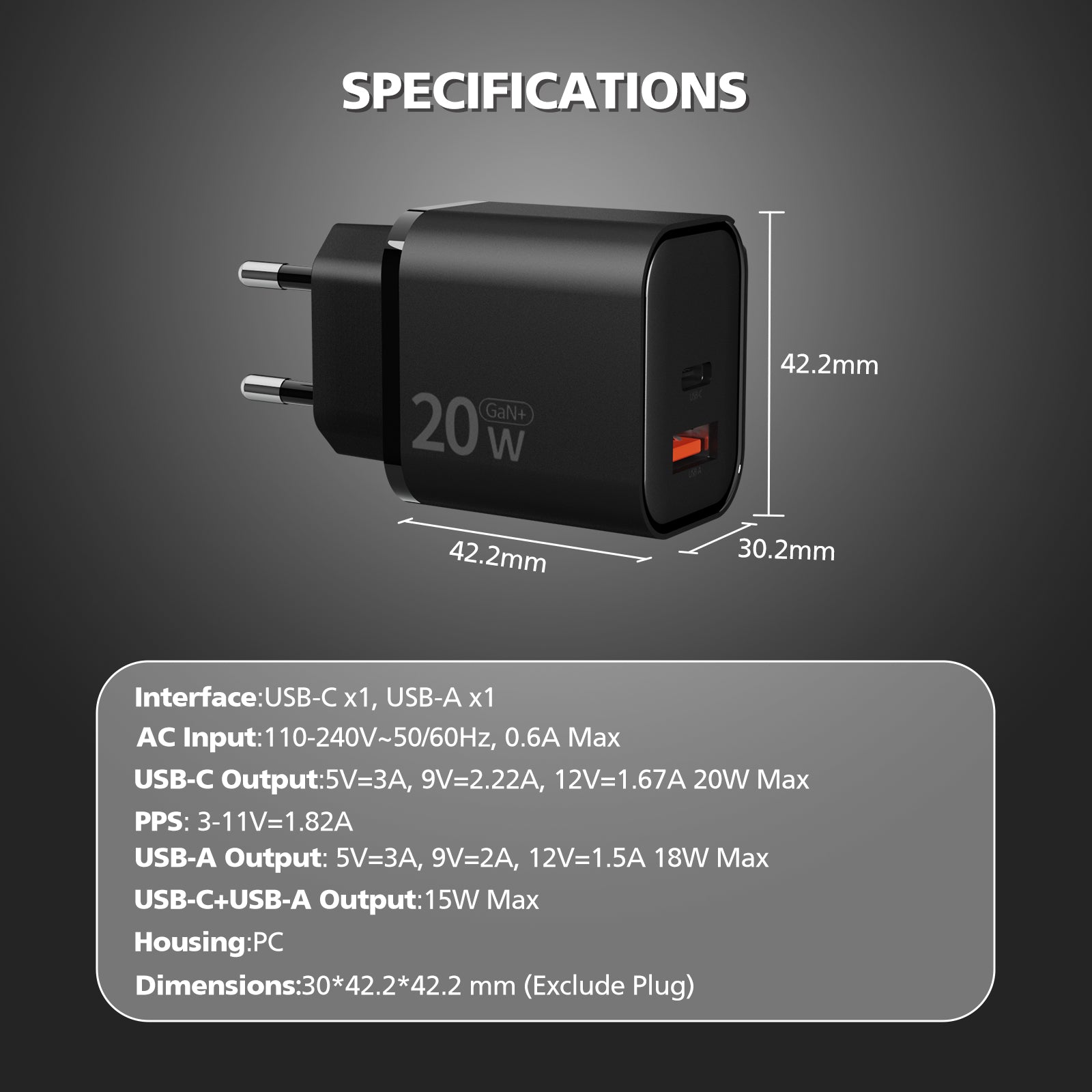 20W GaN Fast Charging Wall Charger MWC-B220K