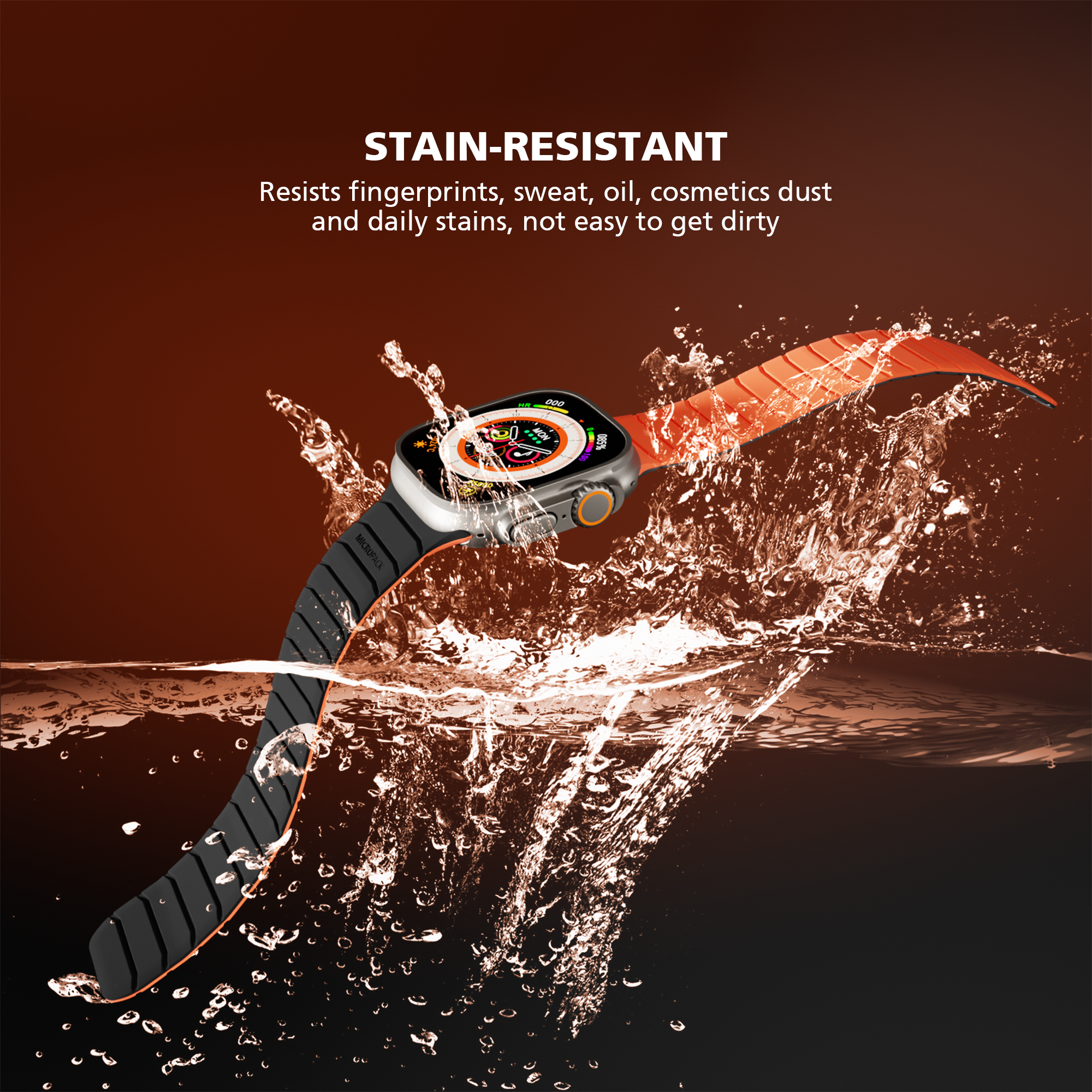 Smartwatch with a water-resistant feature on a brown background