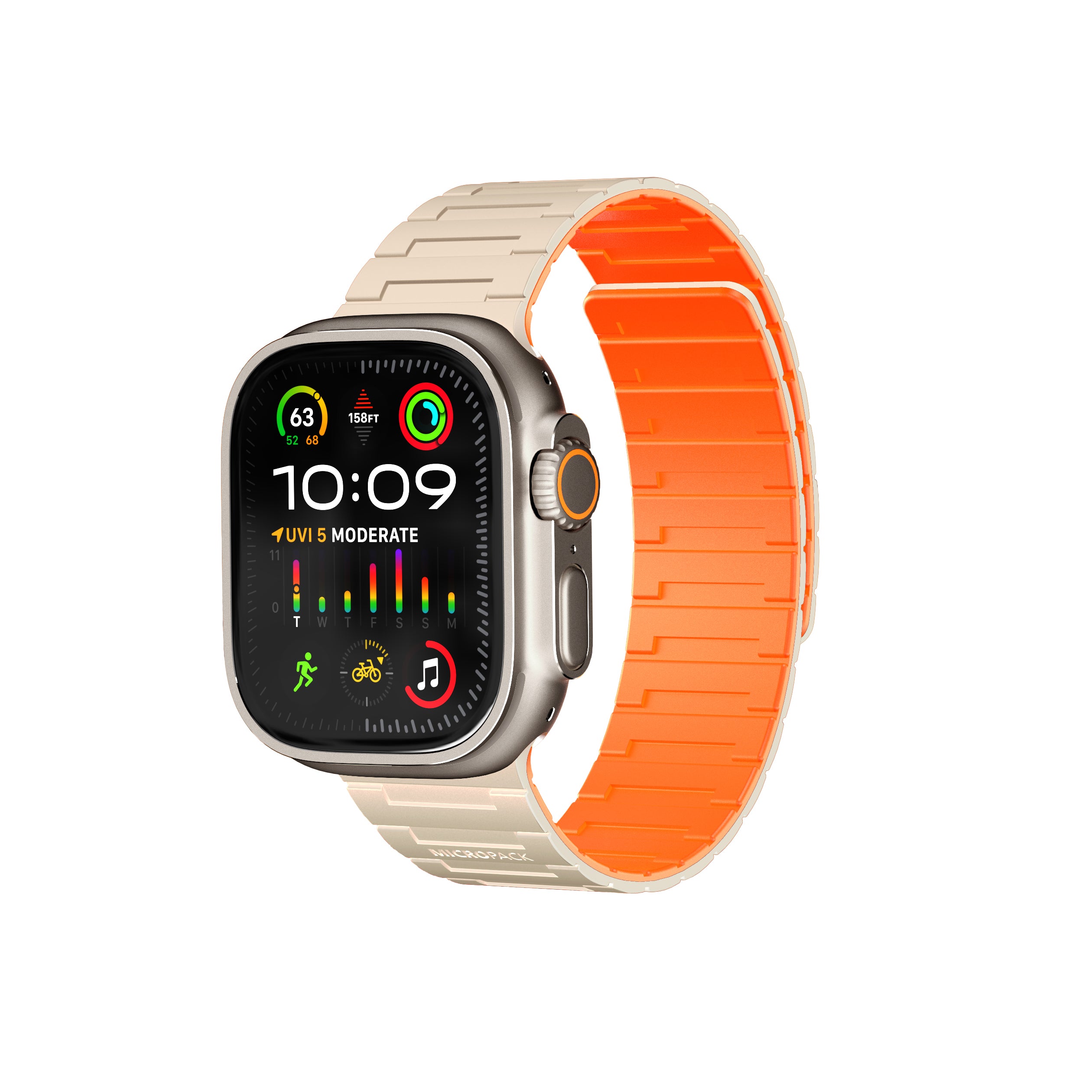 Smartwatch with a beige and orange band on a white background