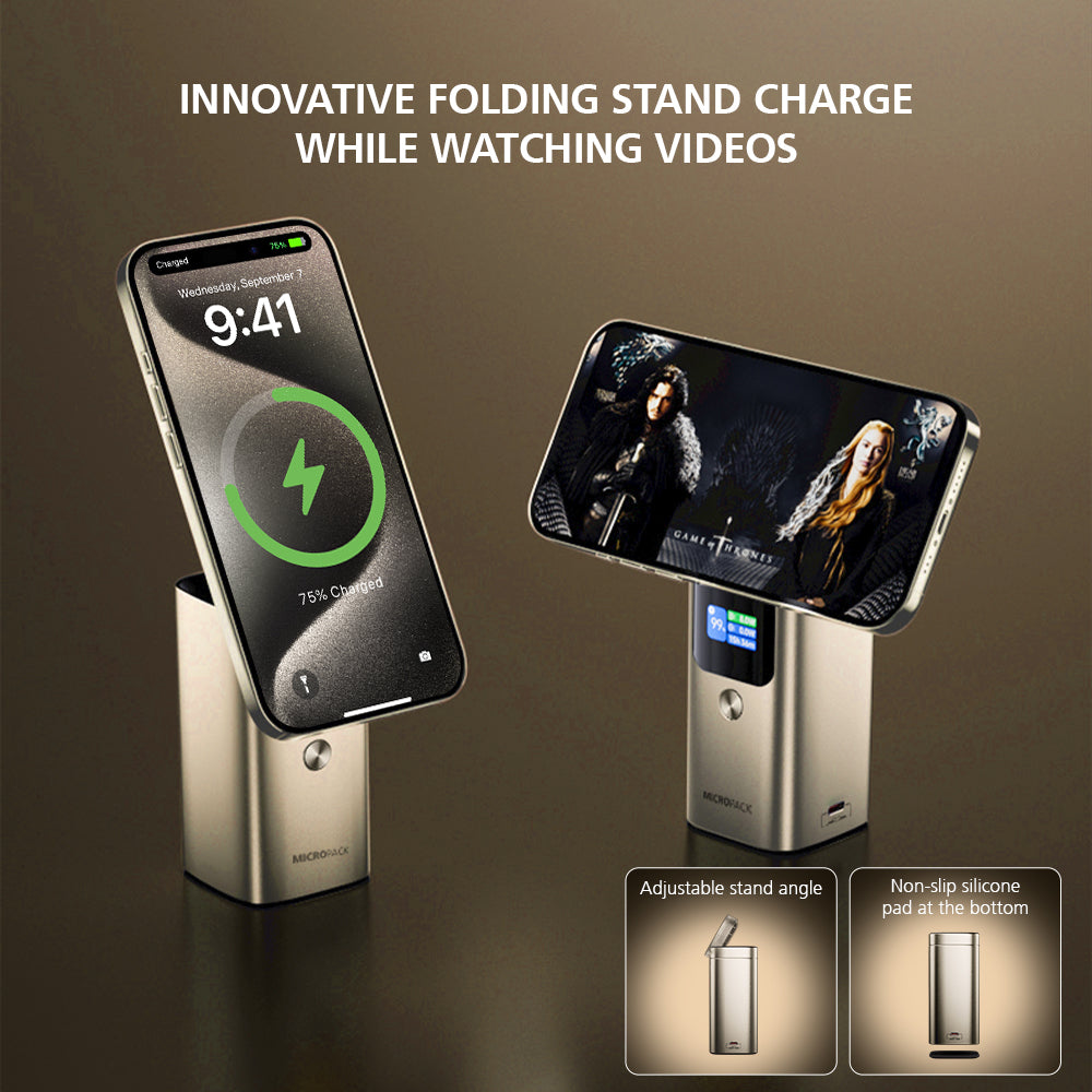 Innovative folding stand with phone on a brown background