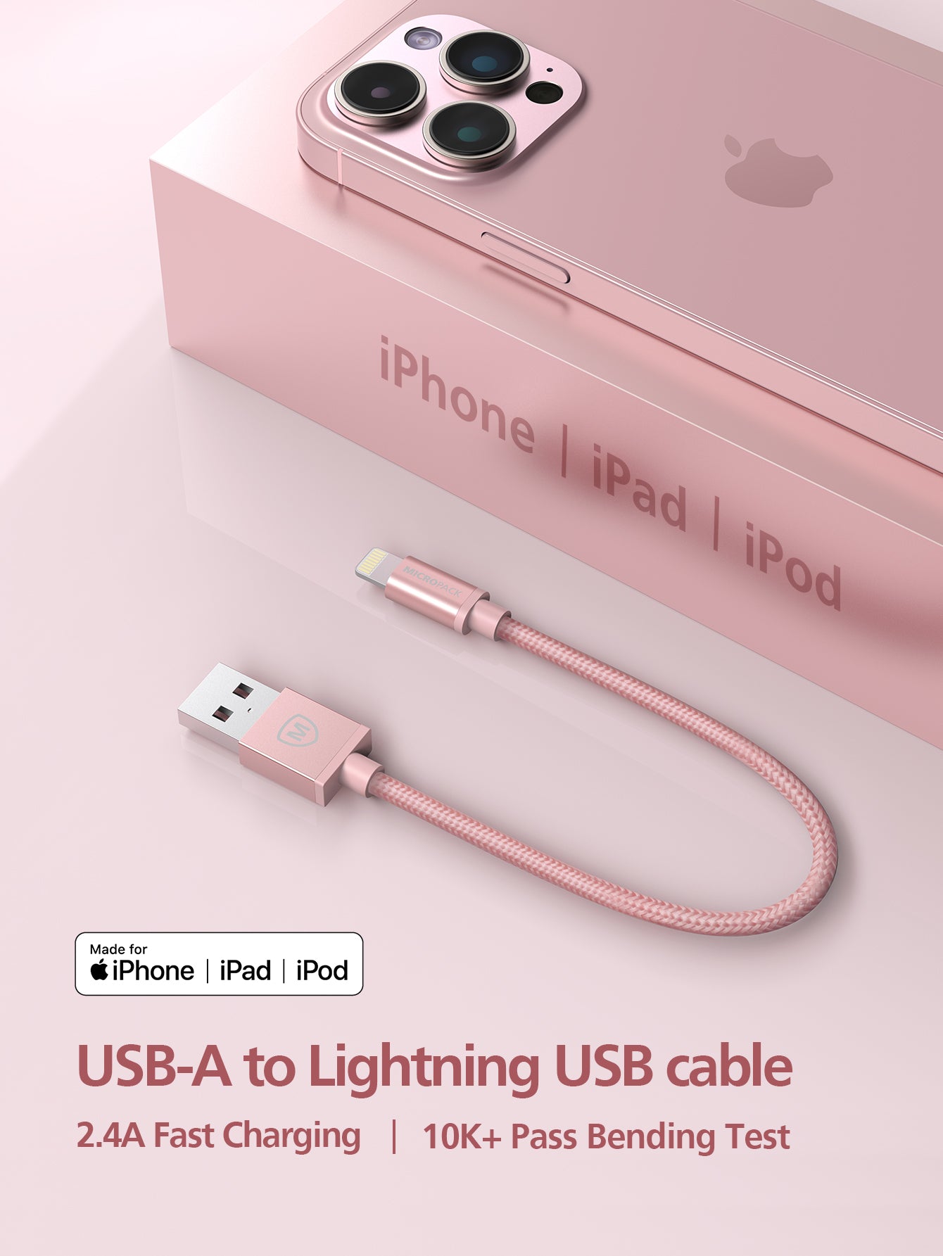 USB A to Lightning Cable I-601 rose gold