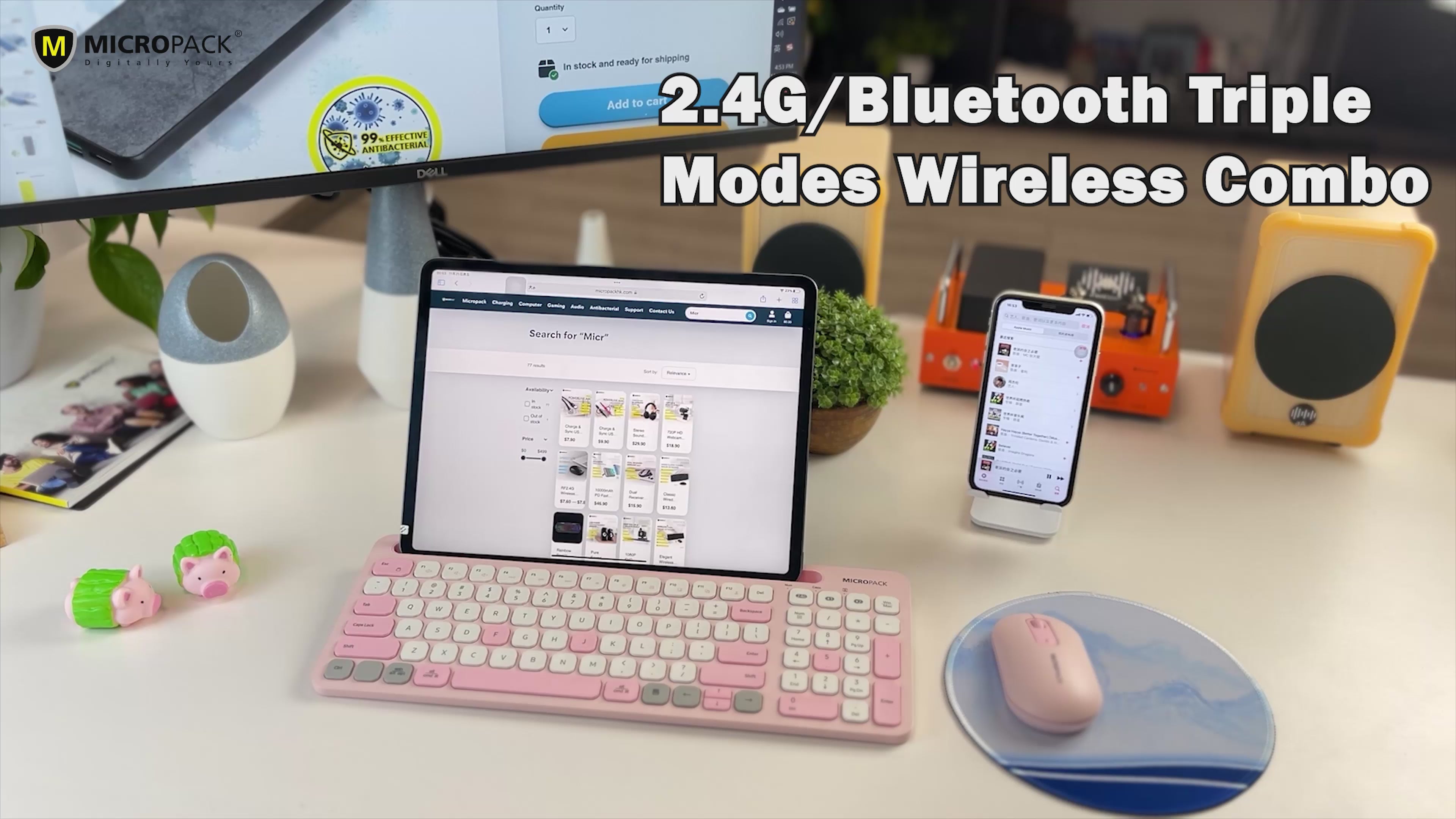 Antibacterial Wireless Keyboard and Mouse Combo KM-238W VIDEO