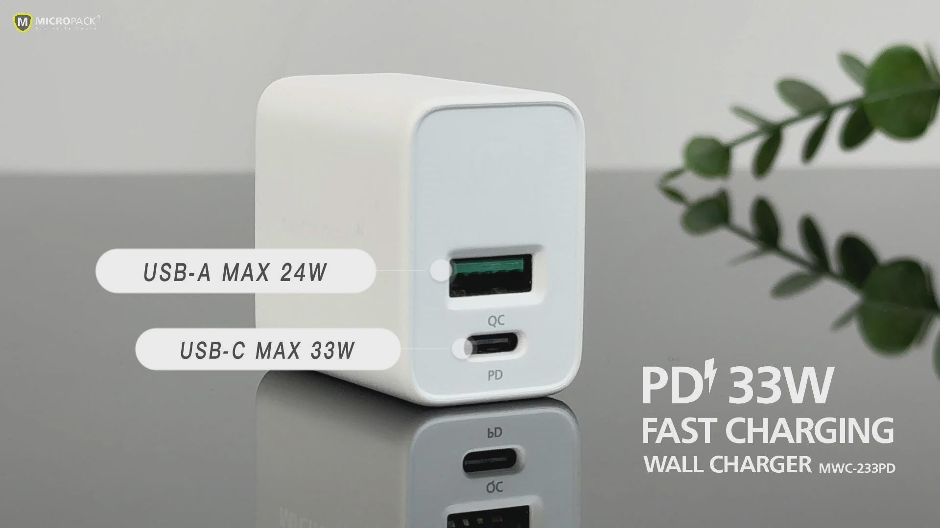 33W Fast Charging Block USB C Wall Charger Dual Port MWC-233PD video