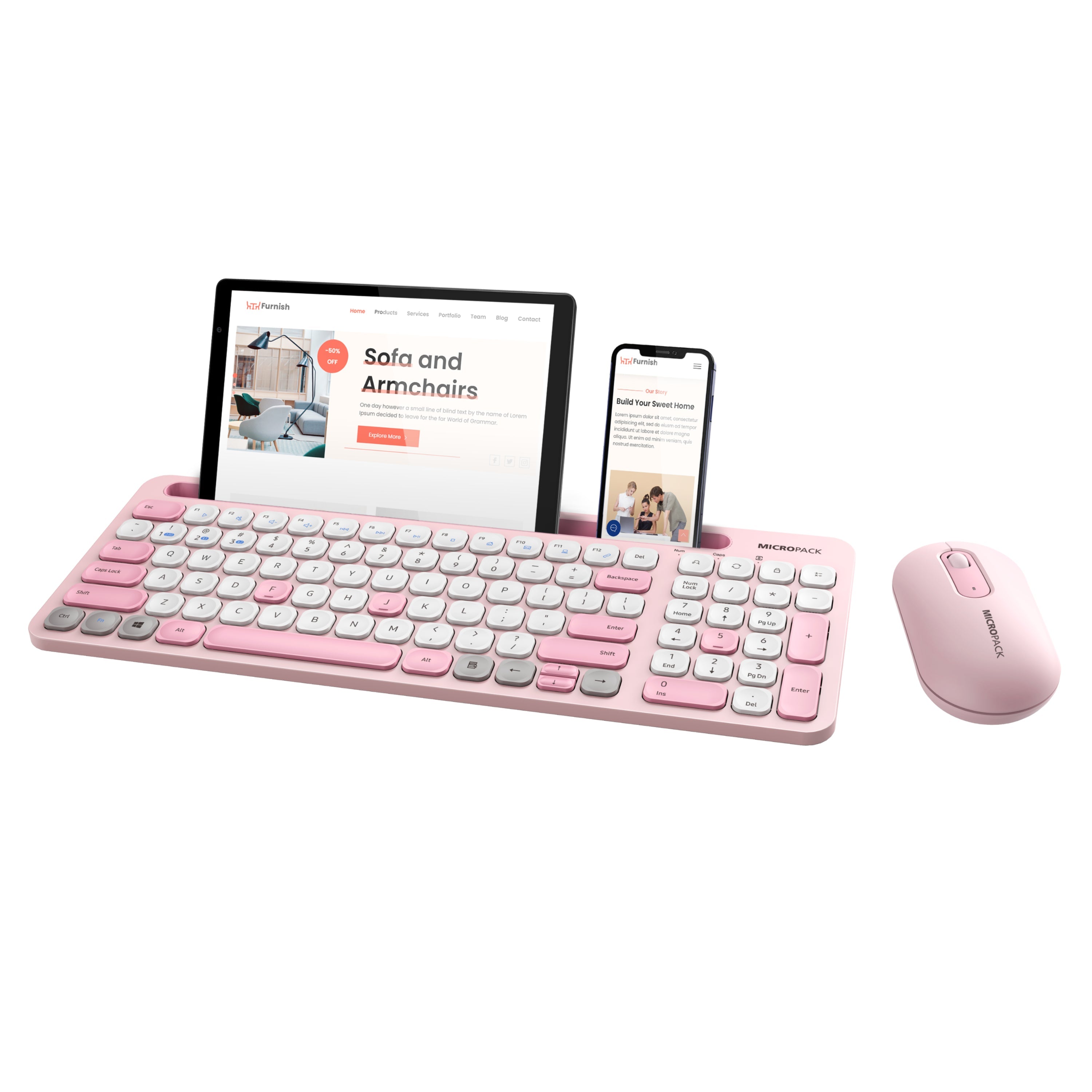 Wholesale Wireless Mouse and Keyboard Combo Bluetooth Keyboard and Mouse with Phone Tablet Holder MICROPACK KM-238W