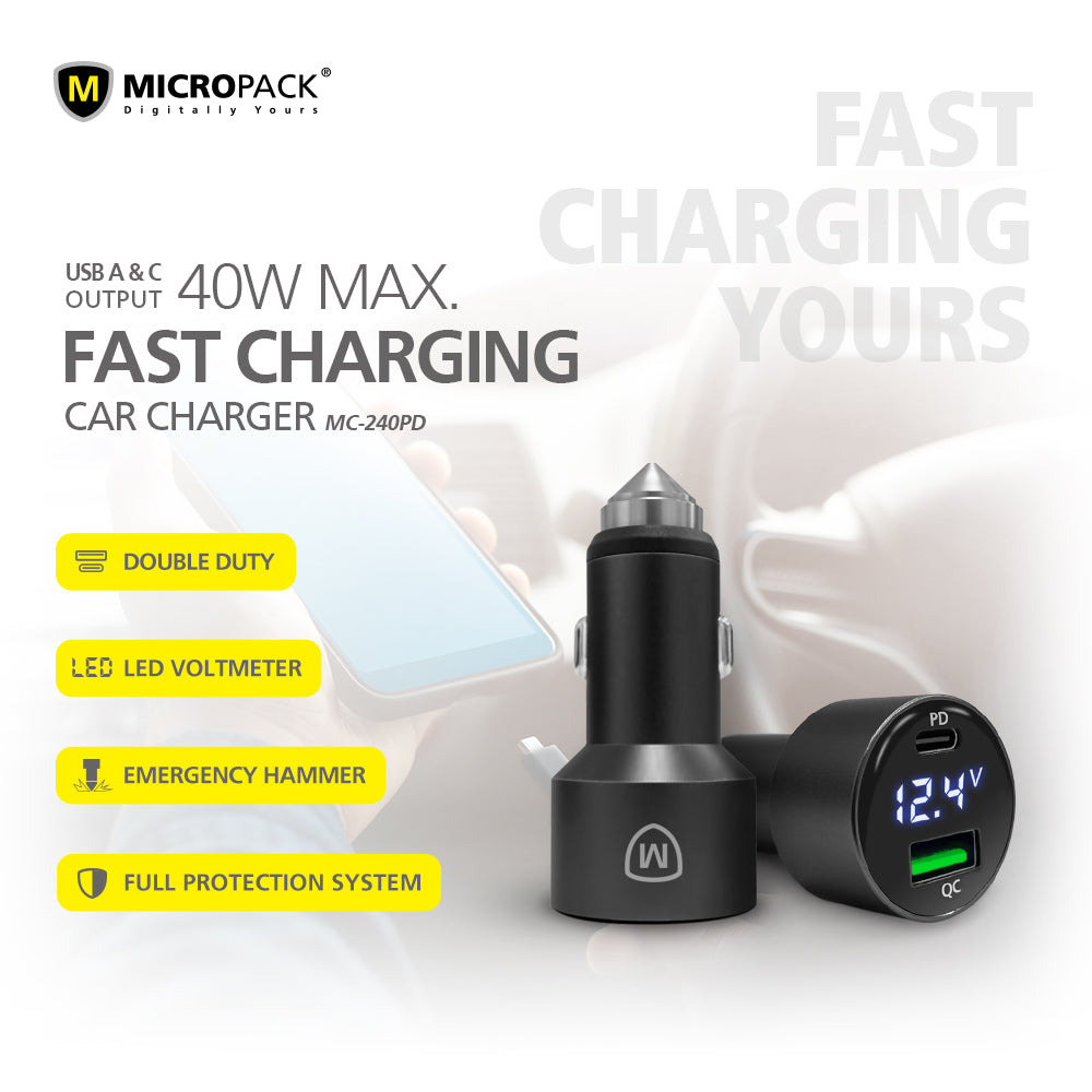Wholesale Car Charger Supply Dual Port Car Charger MICROPACK MCC-240PD