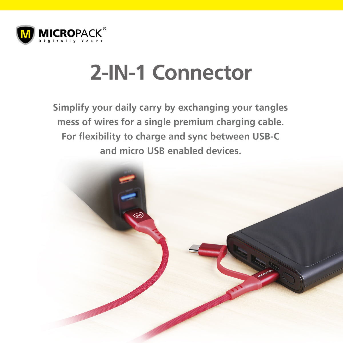 USB A to Micro USB to USB C Dual Port USB Cable MC-AC13 – Micropack